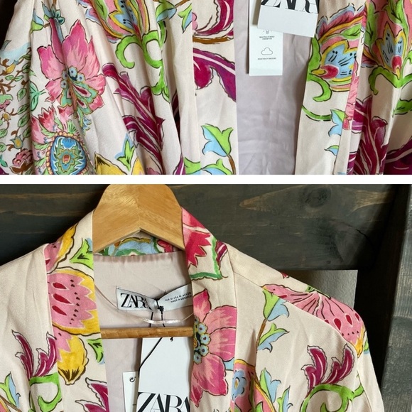 Zara - Brand New NWT - Multicolor Floral Printed Kimono with Belt - Size Medium - Picture 5 of 5